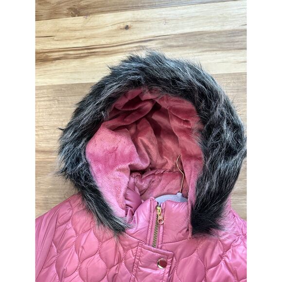 NWT London Fog Dusty Pink Quilted Faux Fur Puffer Coat Girl's Large - Picture 11 of 12